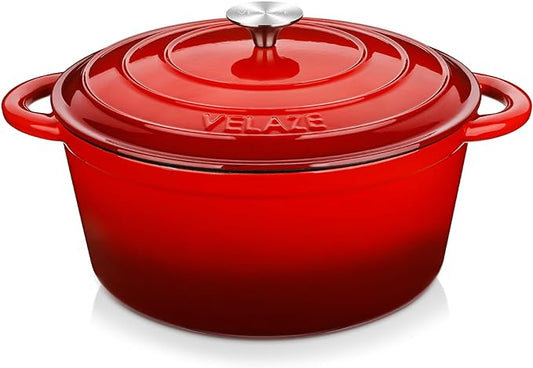 Velaze 7.5 QT Dutch Oven Pot with Lid, Enameled Cast Iron Dutch Oven with Dual Handles for Sourdough Bread Baking, Cooking, Non-stick Enamel Coated Cookware (RED) by Velaze