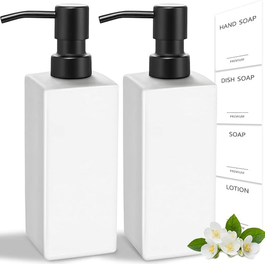 GMISUN White Soap Dispenser, Bathroom Hand Soap Dispenser, Glass Dispenser with Stainless Steel Pump, Kitchen Hand and Dish Soap Dispensers, 12 fl oz/350ml Liquid Refillable Soap and Lotion Bottle by GMISUN