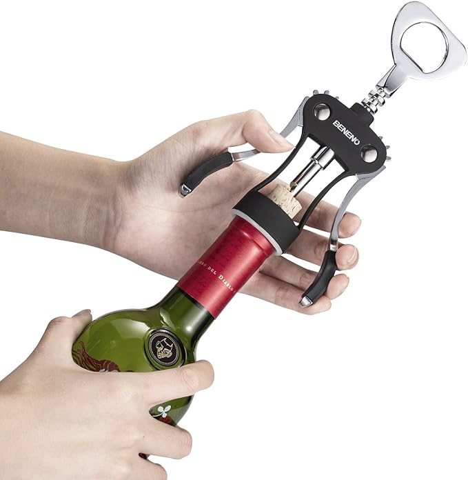 Beneno Wine Opener, Zinc Alloy Premium Wing Corkscrew with Multifunctional Bottles Opener, Sharp Wine Corkscrew with Ergonomic Non-Slip Wing Handle, Upgrade Black - Image 2