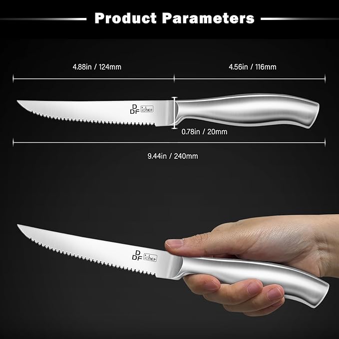 DDF iohEF Steak Knife Set, 8 Piece Steak Knife, High Carbon Japanese Stainless Steel Serrated Steak Knives - Image 7