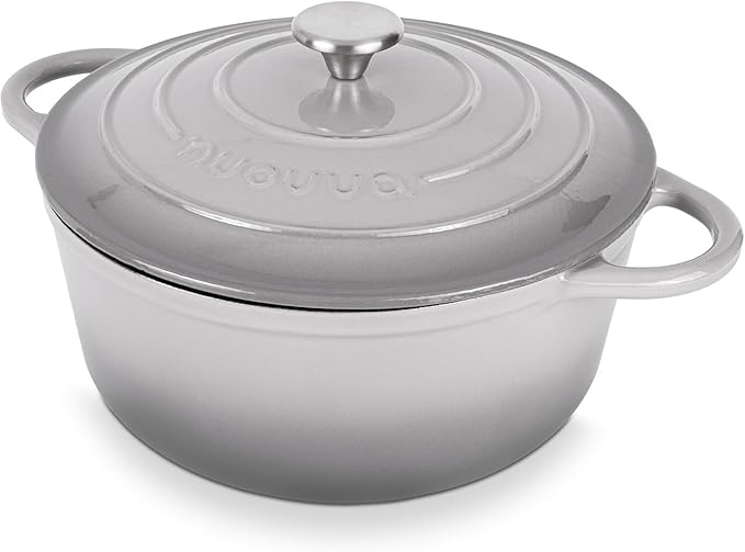 Nuovva Enamelled Cast Iron Dutch Oven Pot with Lid – 6.4 Quart Non Stick Casserole Pot – Heavy Duty & Oven Safe up to 500° F for Bread Baking, Braising, Stews, Roasting – 28cm Grey by Nuovva
