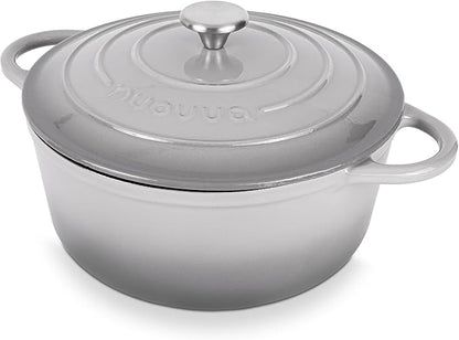 Nuovva Enamelled Cast Iron Dutch Oven Pot with Lid – 6.4 Quart Non Stick Casserole Pot – Heavy Duty & Oven Safe up to 500° F for Bread Baking, Braising, Stews, Roasting – 28cm Grey by Nuovva