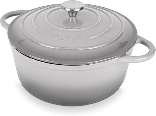 Nuovva Enamelled Cast Iron Dutch Oven Pot with Lid – 6.4 Quart Non Stick Casserole Pot – Heavy Duty & Oven Safe up to 500° F for Bread Baking, Braising, Stews, Roasting – 28cm Grey by Nuovva