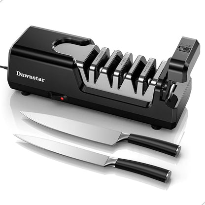 Electric Knife Sharpener, Precise 20° Diamond Knife Sharpener for Kitchen Knives, Quick Repairing in 40 Seconds, with Metal Dust Collection Box & Special Port for Scissors, Black by DAWNSTARLIFE