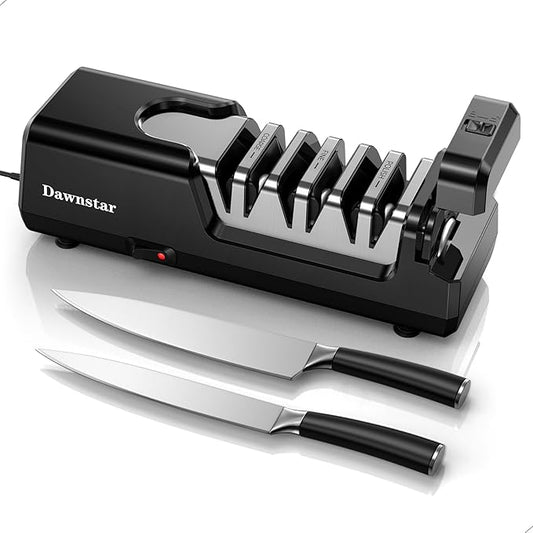 Electric Knife Sharpener, Precise 20° Diamond Knife Sharpener for Kitchen Knives, Quick Repairing in 40 Seconds, with Metal Dust Collection Box & Special Port for Scissors, Black by DAWNSTARLIFE