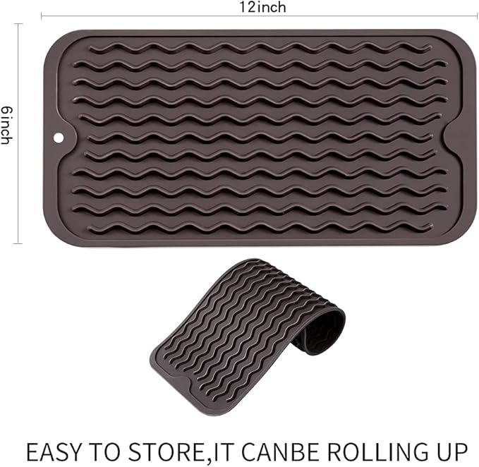 MicoYang Silicone Dish Drying Mat for Multiple Usage,Easy clean,Eco-friendly,Heat-resistant Silicone Mat for Kitchen Counter or Sink,Refrigerator or Drawer Liner Coffee S 12 inches x 6 inches - Image 2