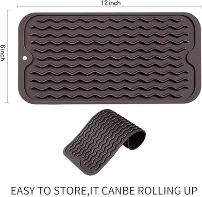 MicoYang Silicone Dish Drying Mat for Multiple Usage,Easy clean,Eco-friendly,Heat-resistant Silicone Mat for Kitchen Counter or Sink,Refrigerator or Drawer Liner Coffee S 12 inches x 6 inches - Image 2