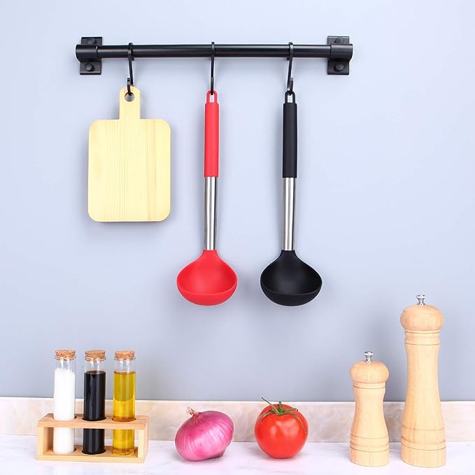 Pack of 2 Ladle Spoon,Silicone Large Spoon for Soup,Non Stick Kitchen Utensils with High Heat Resistant,BPA Free Perfect Kitchen Tools for Cooking, Stirring,Serving Soups (BLACK-RED) - Image 5