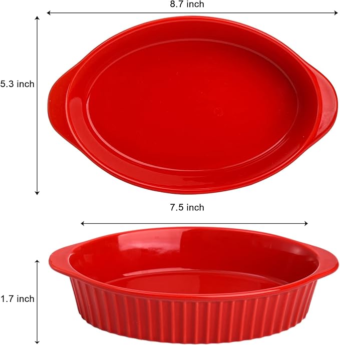 Foraineam 4 Pcs 15 oz Porcelain Oval Baking Dish Set, 8.7 x 5.3 x 1.7 inch Oven Safe Au Gratin Pans Small Table Serving Dishes, Lasagna Pan Crème Brulee Bakeware Set with Double Handles