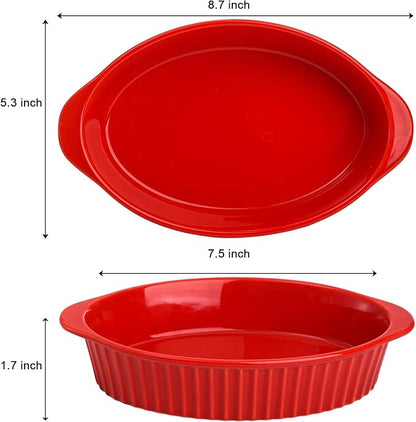 Foraineam 4 Pcs 15 oz Porcelain Oval Baking Dish Set, 8.7 x 5.3 x 1.7 inch Oven Safe Au Gratin Pans Small Table Serving Dishes, Lasagna Pan Crème Brulee Bakeware Set with Double Handles