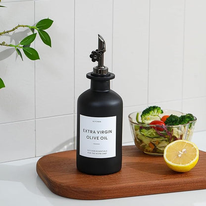 HOMCDALY Olive Oil Dispenser for Kitchen, 11.8oz Glass Kitchen Dispenser Bottle, Black Oil&Vinegar Cruet Set, Leakproof Olive Oil Bottles | Set of 2 (11.8oz – Black) - Image 3