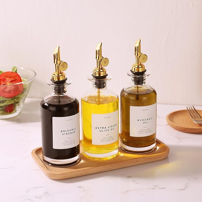 Molimoli Oil and Vinegar Dispenser with Metal Pour Spout, Weighted Pourer, Glass Bottle Dispenser for Kitchen, Olive Oil Cruet, Glass Olive Oil Bottle | 350ml, Set of 2 - Image 9