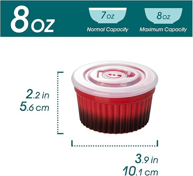 vancasso 8 oz Ramekins with Lid, Porcelain Creme Brulee Souffle Dishes, Red Pudding Custard Cups Ramiken for Baking, Dishwasher and Oven Safe, Set of 6 - Image 2