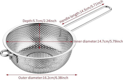 Stainless Steel Colander Fine Mesh Colander with Long Handle, Kitchen Metal Food Strainers with Resting Feet for Strain, Rinse, Fry, Steam or Cook Vegetables & Pasta & Wash fruits(COLOR:silver) - Image 2