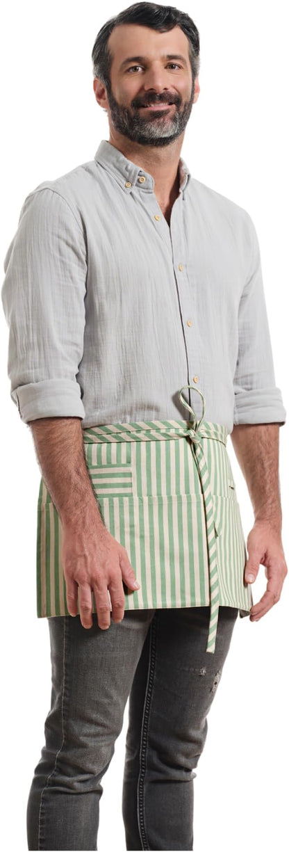 MEEMA Chef Waist Apron Cotton Fabric |Washable & Breathable Waitress & Server Half Aprons for Women with Pockets & Long Waist Straps | Cooking, Baking, Grilling & Crafting