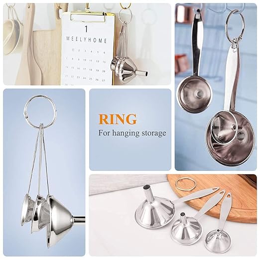 3 in 1 Metal Funnels for Filling Bottles Stainless Steel Small Kitchen Funnel Set for Transferring Essential Oils Liquid Fluid Spice Dry Ingredients Powder, Durable (‎Long-Handled Funnel) - Image 4
