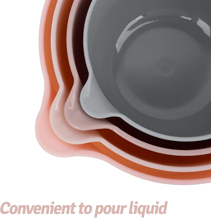 BoxedHome Nesting Plastic Mixing Bowl Set with Pour Spouts and Handles - Non Slip Bottom, BPA free Microwave & Dishwasher Safe(Khaki Pink, 4 Pack) - Image 4