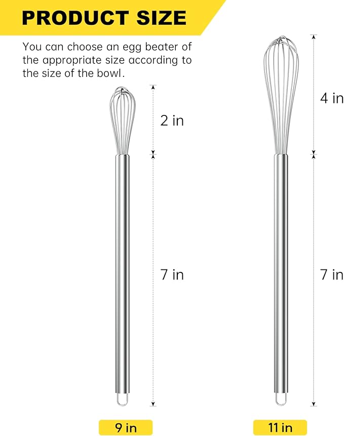 NileHome Mini Whisks Stainless Steel Whisk Set 9" 11"Kitchen Small Wisk Balloon Wire Tiny Whisks for Cooking, Whisking, Blending, Beating, Stirring 2 Pack - Image 2