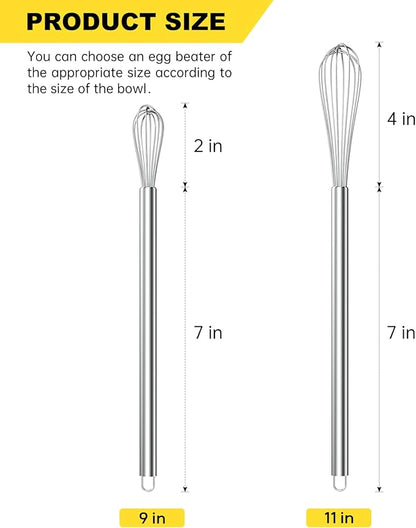 NileHome Mini Whisks Stainless Steel Whisk Set 9" 11"Kitchen Small Wisk Balloon Wire Tiny Whisks for Cooking, Whisking, Blending, Beating, Stirring 2 Pack - Image 2