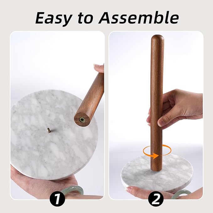 Acacia Wood & Marble Paper Towel Holder – Freestanding Paper Towel Holder for Countertop, Weighted for One-Handed Use, for Kitchen, Bathroom, Office - Image 7