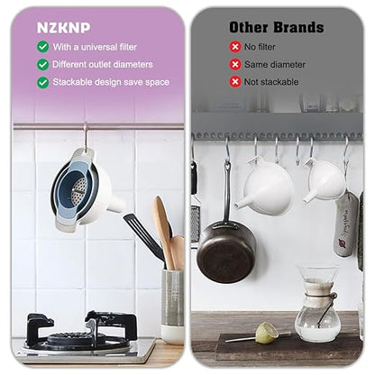 4 in 1 Funnels for Kitchen Use Filling Bottles with Detachable Strainer Filter,Small Funnel for Oil Liquid Food Powder Flour,Kitchen Essentials Accessories Tools Must Haves Products Supplies Gadgets