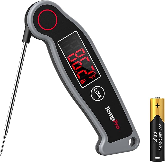 TempPro TP19 Waterproof Digital Meat Thermometer for Grilling with Ambidextrous Backlit & Thermocouple Instant Read Kitchen Cooking Food Thermometer for Candy Water Grill Smoker (Previously ThermoPro) by TempPro