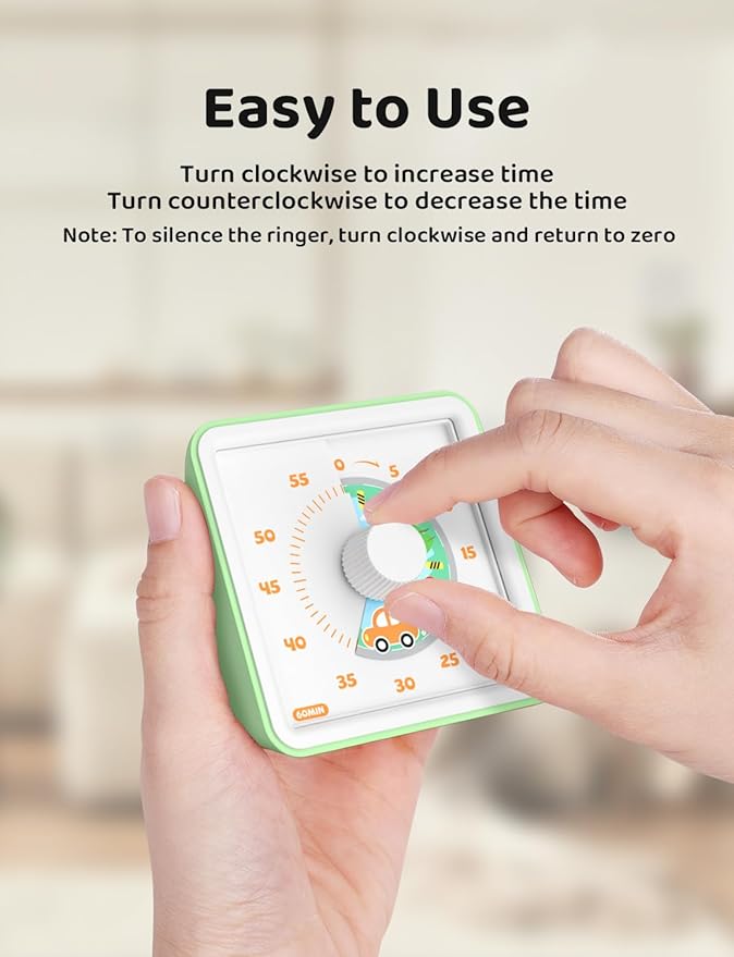 LIORQUE 60 Minute Visual Timer for Kids, Visual Countdown Timer for Classroom Office Kitchen with 'Car' Pattern Design, Pomodoro Timer with Silent Operation (Batteries Included) - Image 5