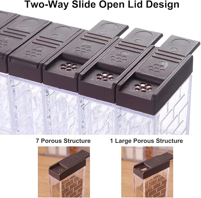 12 PCS Spice Shaker Jars, Salt and Pepper Shakers Set, Seasoning Shaker Boxes Condiment Set, Plastic Spice Dispenser Cases Clear Seasoning Storage Container Bottles with Lid & Tray (#A) - Image 3