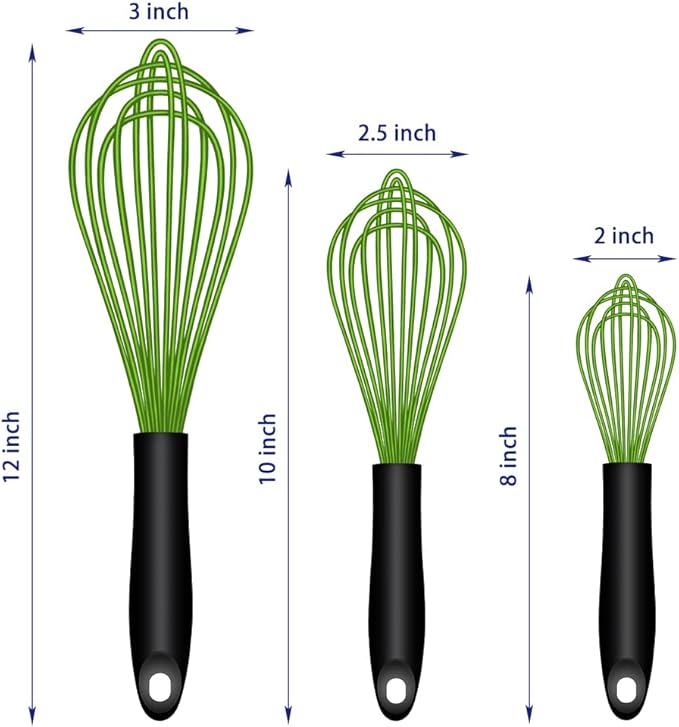 OYV Dishwasher Safe Green Silicone Whisk, Sealed Waterproof Design Set of 3, Professional Kitchen Whisks for Cooking Non-Scratch, Silicone & Stainless Steel Whisk, Heat Resistant Balloon Egg Beater - Image 6