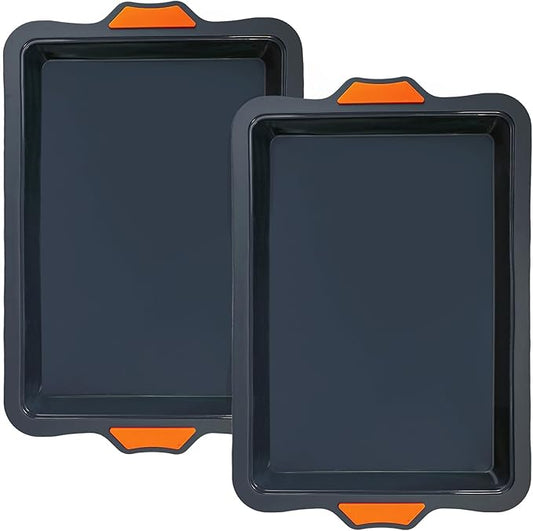 Webake Silicone Quarter Sheet Cake Pan, 9x13 inch Sheet Pans for Baking, Nonstick Cookie Sheets Jelly Roll Pan, Set of 2