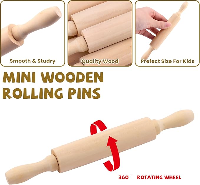 BILLIOTEAM 12 Pack 8 Inch Mini Wood Rolling Pin,Small Wooden Rollers for Art and Crafting,Baking,Cookie Dough,Cooking,Clay,Play Doh - Image 3