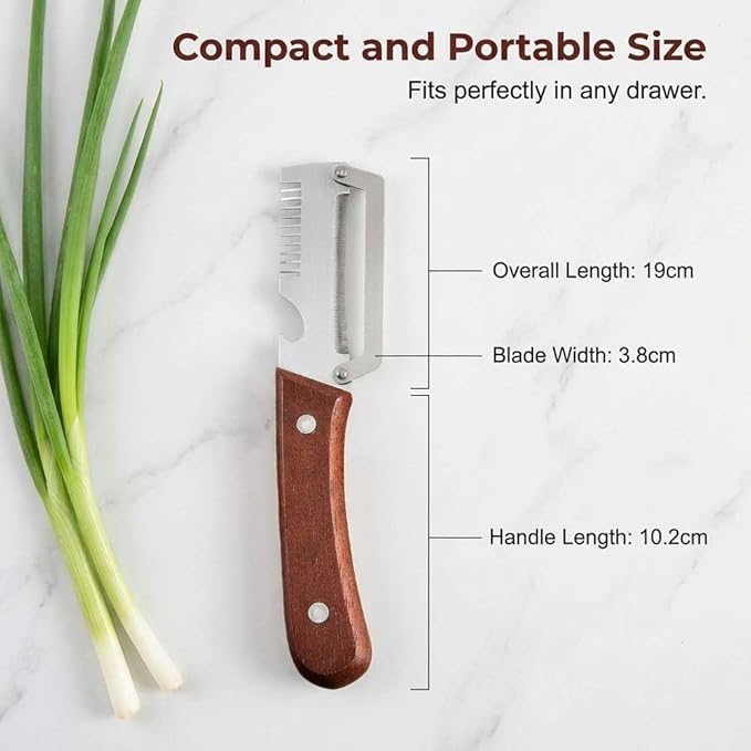 Multi-Functional Vegetable Peeler for Kitchen, Stainless Steel Blade with Wooden Handle and Bottle Opener, Scallion Shredder, Kitchen Tool for Fruit Veggie (2 PCS) - Image 8