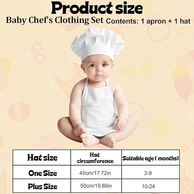 2PCS Baby Chef Outfit Set, Baby Apron and Chef Hat for Newborn Photography, Toddler Cook Role Play Costume