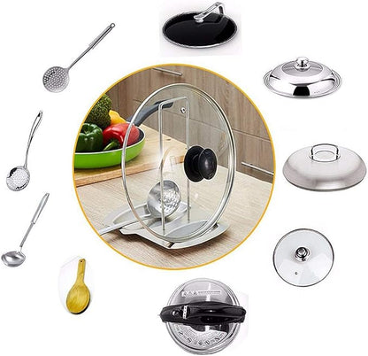 Pot Lid Holder Spoon Rest,Stainless Steel Utensils Pan Pot Cover Lid Rack Stand Organizer,Multifunctional Storage Soup Spoon Rests Rack Kitchen Decor Tool - Image 3