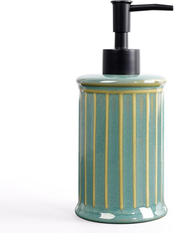 Soap Dispenser, Ceramic Liquid Hand Dish Soap Dispenser 11.84OZ, Hand Lotion Dispenser for Kitchen Bathroom Shower, Refillable, Dark Green, ANTIS'S HOME