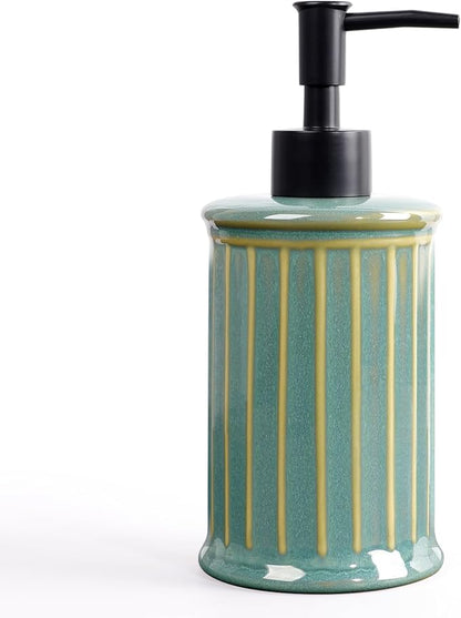 Soap Dispenser, Ceramic Liquid Hand Dish Soap Dispenser 11.84OZ, Hand Lotion Dispenser for Kitchen Bathroom Shower, Refillable, Dark Green, ANTIS'S HOME