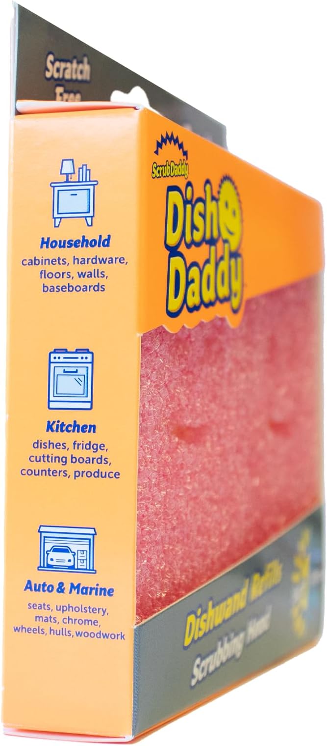 Scrub Daddy Dish Wand Scrubbing Brush Replacement Heads, Soap Dispensing Brushes, Texture Changing Washing Up Sponges, Detachable Dish Daddy Head Sponge Refills, Pink 2 Pack - Image 4