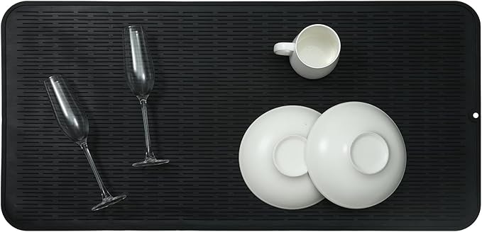 MicoYang Silicone Dish Drying Mat for Multiple Usage,Easy clean,Eco-friendly,Heat-resistant Silicone Mat for Kitchen Counter or Sink,Refrigerator or Drawer Liner Black 5XL 36inches x 18inches - Image 5