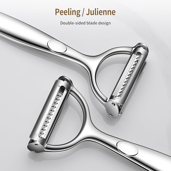 Julienne Peeler Vegetable Peeler with Clean Brush, Julienne Peeler for Kitchen, Potato Apple Vegetable Peelers for Kitchen, 2 in 1 Blade Spin Design With Julienne Function, 1 Pack