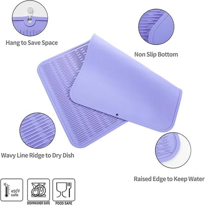 MicoYang Silicone Dish Drying Mat for Multiple Usage,Easy clean,Eco-friendly,Heat-resistant Silicone Mat for Kitchen Counter or Sink,Refrigerator or Drawer Liner Light Purple 4XL 32 inches x 18 inches - Image 3