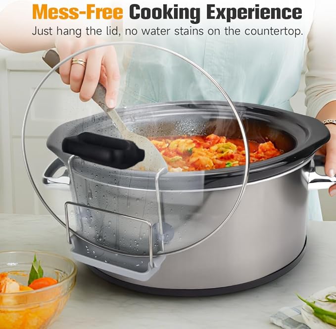 SOPHICO Slow Cooker Lid Holder for Cooking, Hand Free Pot Lid Organizer, Stainless Steel Rack with Silicone Sink, Fits Most Slow Cookers, Keeps Countertop No Mess (Grey, 2 Pack) - Image 3