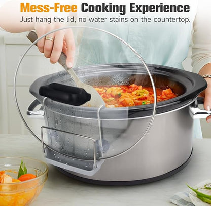 SOPHICO Slow Cooker Lid Holder for Cooking, Hand Free Pot Lid Organizer, Stainless Steel Rack with Silicone Sink, Fits Most Slow Cookers, Keeps Countertop No Mess (Grey, 2 Pack) - Image 3