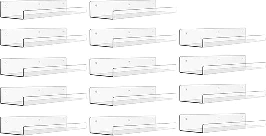 upsimples 14 Pack Acrylic Shelves Wall Organizer and Storage, 15" Display Shelf for Figure, Toy Cars, Perfume, Kids Bookshelf for Bedroom, Nursery, Craft Room, Clear by upsimples