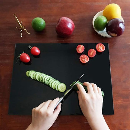 VASUHOME Glass Cutting Board, 16 * 12 inch Set of 1 Tempered Glass Cutting Board, Decorative Square Place Mat for Kitchen, Scratch, Heat, Shatter Resistant Cutting Mat, Silk Screen Black