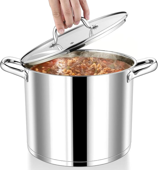 P&P CHEF 12 QT Stock Pot with Lid, Stainless Steel Large Cooking Pot, Soup Canning Stockpot for Stewing Simmering, Tri-ply Bottom for All Stoves, Heavy-Duty &Dishwasher Safe & Food-Grade by PPCHEF