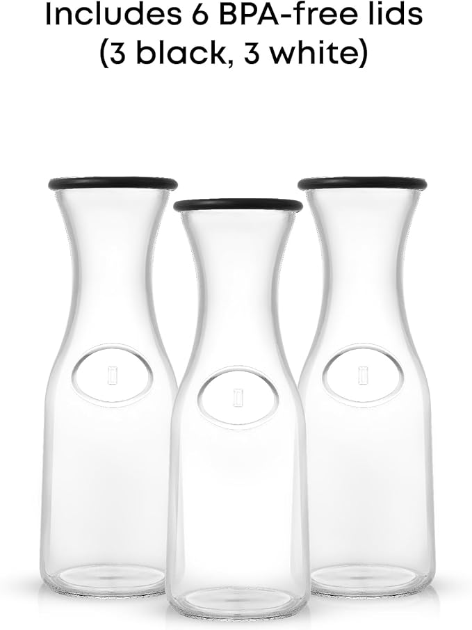 JoyJolt Glass Carafe with Lid, Set of 3 – 1 Liter Glass Pitcher for Mimosa Bar, Water, Iced Tea, Juice, Wine, Lemonade, Milk – Dishwasher Safe Beverage Drink Dispensers for Brunch, Parties - Image 3