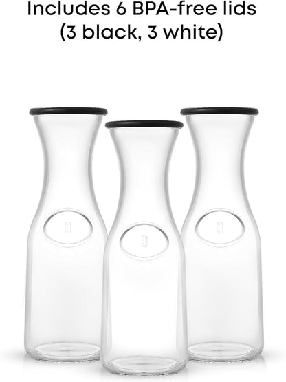 JoyJolt Glass Carafe with Lid, Set of 3 – 1 Liter Glass Pitcher for Mimosa Bar, Water, Iced Tea, Juice, Wine, Lemonade, Milk – Dishwasher Safe Beverage Drink Dispensers for Brunch, Parties - Image 3