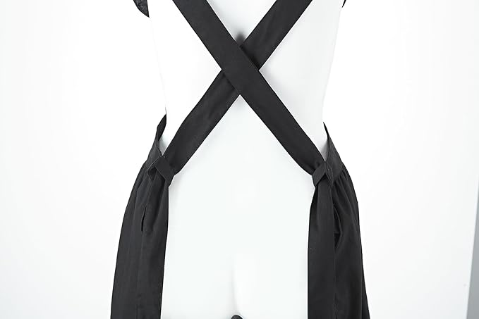 Hyzrz Retro Adjustable Ruffle Aprons with Pockets for Women Girls Vintage Cross Back Pinafore Dress Maid Costume Apron