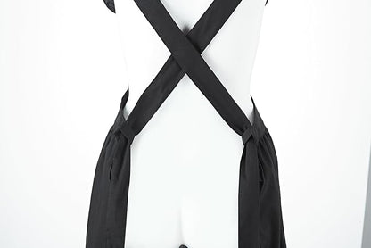 Hyzrz Retro Adjustable Ruffle Aprons with Pockets for Women Girls Vintage Cross Back Pinafore Dress Maid Costume Apron