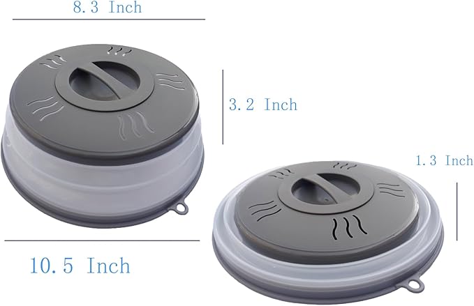 Microwave Splatter Cover Vented for Food, Microwave Plate Cover Splatter Guard & Colander, Fruit Vegetables Drainer with Hook Hole, Dishwasher-Safe,BPA-Free Silicone & Plastic (Grey)